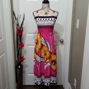 Vacation Hawaiian Tropical Summer Smock Waist Dress (NWOT)